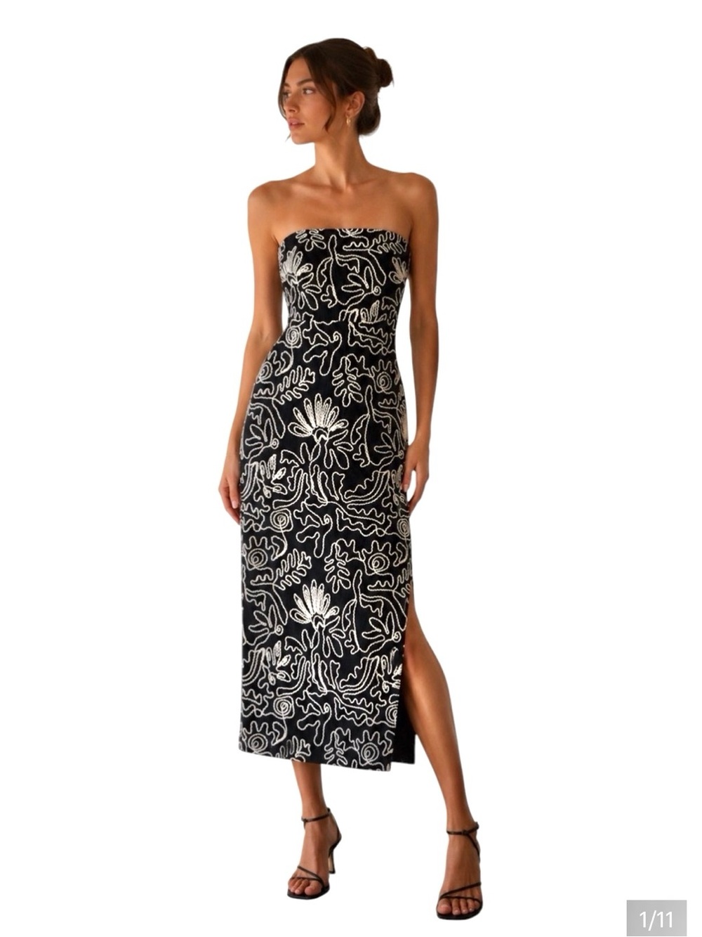 Loft Strapless Midi Dress | Soutache Embroidered | Size 0 | Minimalist Glamour